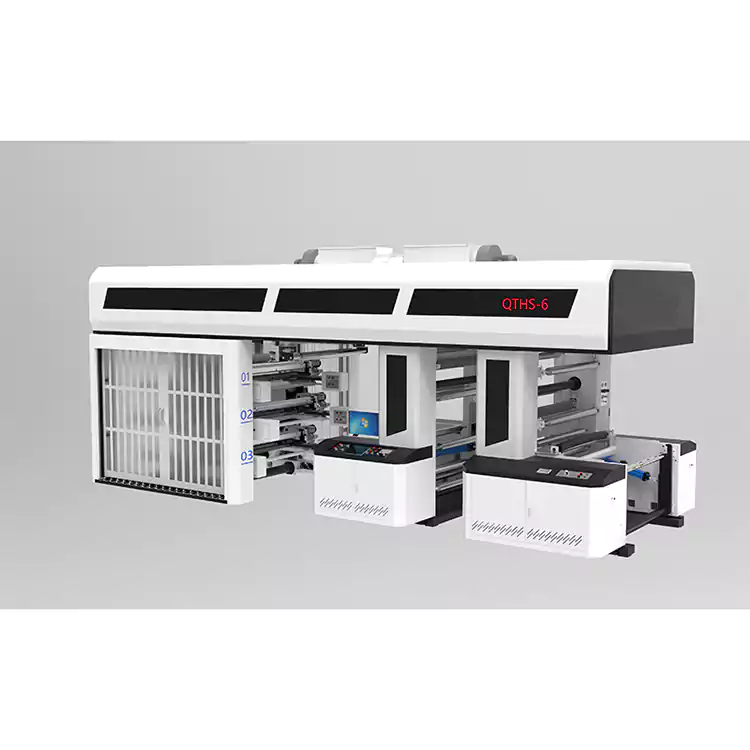 6 कलर्स सर्वो ड्राइव्ह गियर प्रकार सेंट्रल ड्रम फ्लेक्सो प्रिंटिंग मशीन स्लीव्ह प्रकार