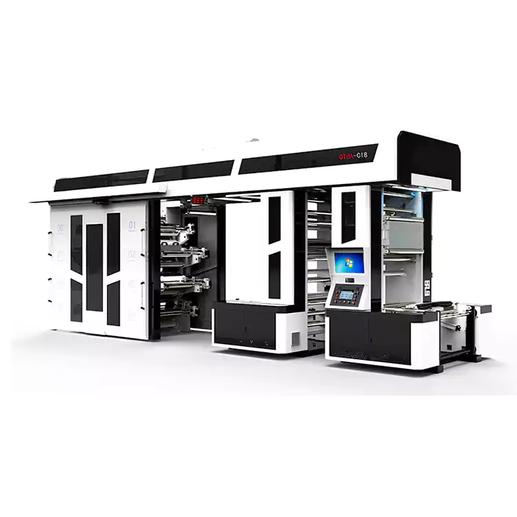 8 कलर्स हाय-स्पीड सेमी-सर्वो ड्राइव्ह सेंट्रल इंप्रेशन फ्लेक्सोग्राफिक प्रिंटिंग मशीन